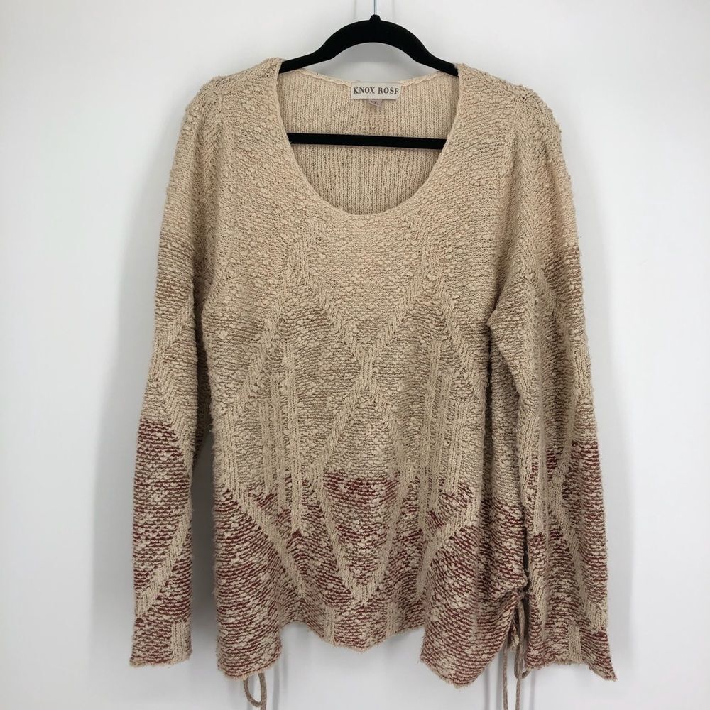 KNOX ROSE Popcorn Ragged Knit Scoop Neck Sweater‎